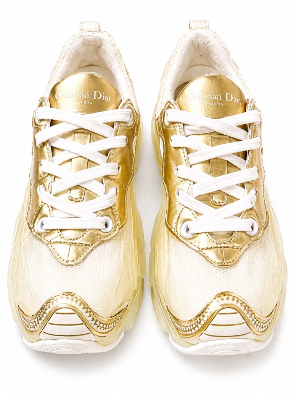 Dior Metallic Gold and Cream Women's Sneakers 7.5